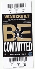 2014 VANDERBILT COMMODORES VS OLD DOMINION TICKET STUB 11/1/14 COLLEGE FOOTBALL