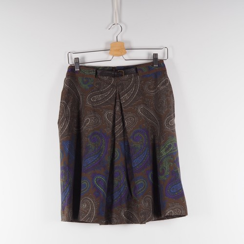 ETRO Milano Womens Paisley Multicolor Wool Leather Belted Skirt 42 US6 UK10 S/M - 第 5/9 張圖片