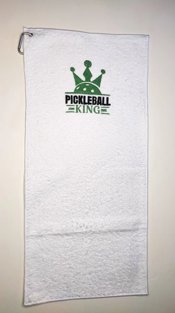 PICKLEBALL KING - Sport Towel machine embroidered with silver grommet and hook!
