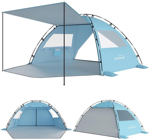 Portable Beach Tent with Adjustable Canopy - Easy Setup, UV Protection, Sky Blue - Picture 3 of 10
