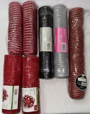 Lot of 7, Decorative Deco Poly Crafting Mesh Red, Black, Silver, NEW 10  - 18  W