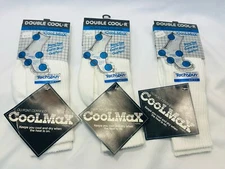 Vintage Sport Socks Mens Crew Sz 9-11 Lot 3 Pairs White CoolMax TechSpun Yarn