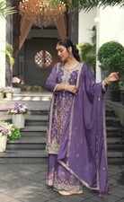 Wedding Look Heavy Fancy Elegant Chinnon Silk Palazzo Suit And Dupatta