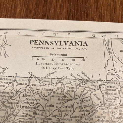 ANTIQUE MAP OF PENNSYLVANIA 1914 LL Poates & Co 8x6 Atlas Of The World - Picture 3 of 5
