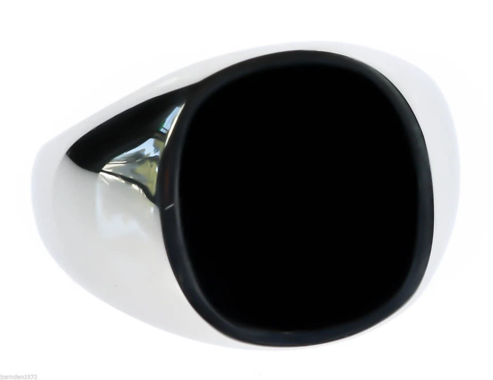 Round Edge Black Onyx Stainless Steel Men's Ring Size 13 TK595 T42 Foto 3 de 4
