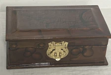 Vintage Bombay Company Lacquered Wood & Silk Jewelry Trinket Box Brass 7"x4"x2"