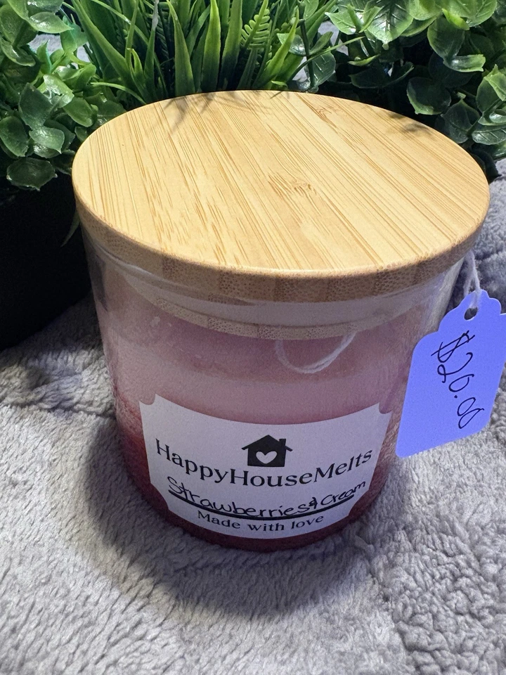 Tarro de 10 oz vela-fresas y crema vela perfumada con aceites esenciales 3 mechas Foto 2 de 3