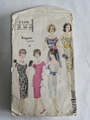Vogue Kleid Schnittmuster Nummer 4108 Größe 18 unvollständig Vintage 1961
