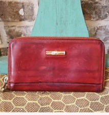 Longchamp Vintage Burgundy Dark Red Zip Wallet Leather