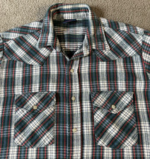VTG Dakota Men's Pearl Snap Front Plaid Heavy Cotton Flannel Shirt - Size Large