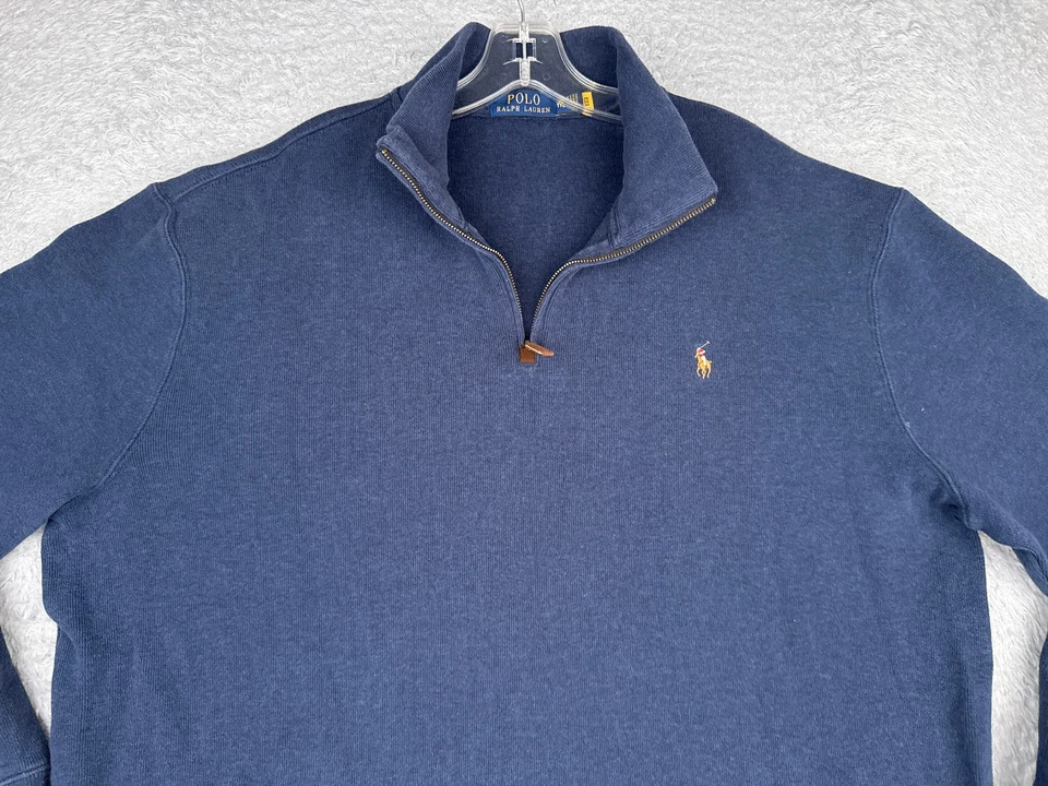 Suéter Polo Ralph Lauren Adulto 2XL XXL Azul 1/4 Zíper Decote Simulado Manga Longa LEIA - Imagem 4 de 4