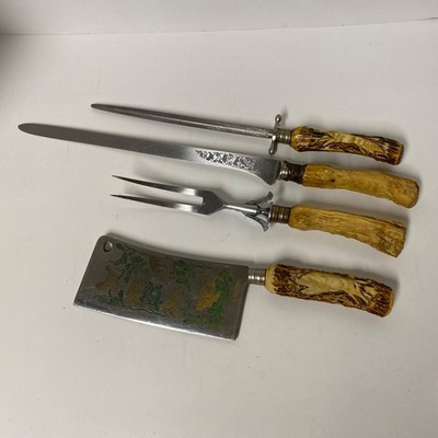 Vintage Anton Winger JR Stag Solingen Germany Cutlery Set Etched Blades Box