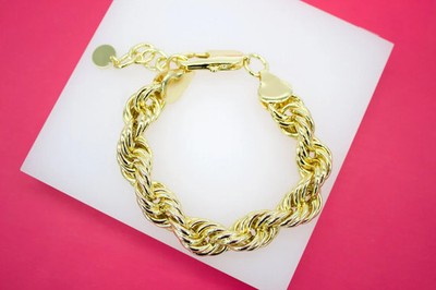 18K Gold Filled or Rhodium 12mm Rope Chain Bracelet (I44)