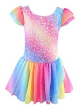 Girls Gymnastics Leotards with Skirt Ballet Tutu Dance 6-7 Years Rainbow Galaxy