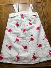 Janie and Jack Let's Flamingo Embroidered Dress EUC Girls Pom Pom Trim Size 5