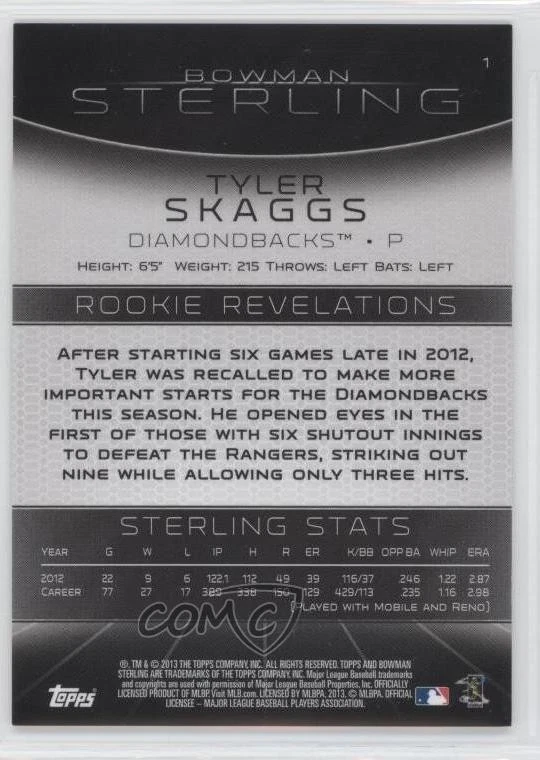 2013 Bowman Sterling Tyler Skaggs #1 Rookie RC - Image 2 of 2