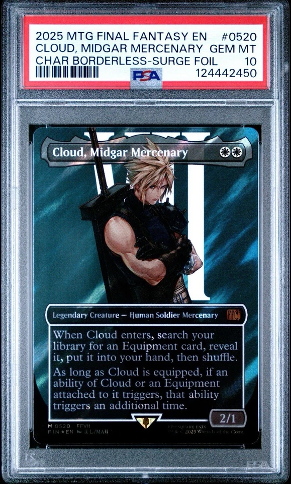 MTG Final Fantasy Cloud, Midgar Mercenary Borderless 520 Surge Foil PSA 10 - Image 2 of 4