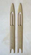 2-VINTAGE LARGE EYE BAMBOO FISHING NET H-MADE NEEDLES . 9- 9/16" x 15/16".  HTF 