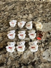 Lot Of Vintage Flocked Fuzzy Bears With Bows 1  Multiple Colors