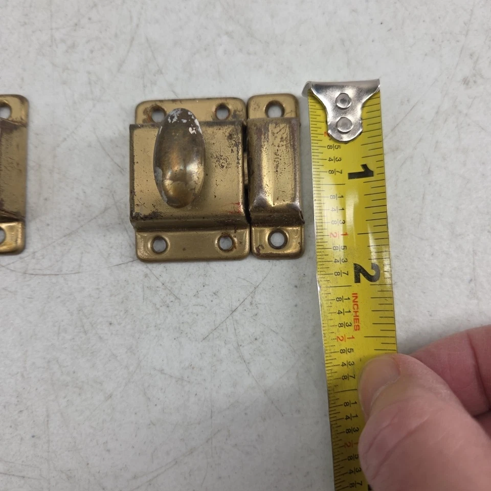 Vintage Lot of 2 Cupboard Door Turn Latch Hoosier Latches Brass Keepers - Image 4 of 4
