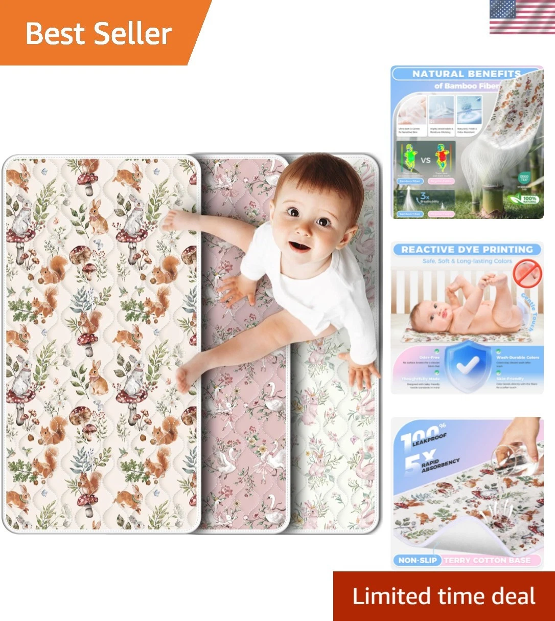 Portable Diaper Changing Pad Viscose from Bamboo 3 Pack, Foldable Waterproof ...