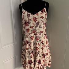 LOFT Cream Floral Spaghetti-Strap Mini Dress with Burgundy & Orange Print