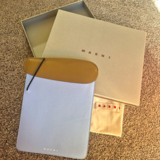 Marni Women?s Saffiano Leather I-Pad Case Light Blue/Beige Logo w/ Box