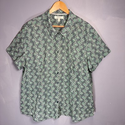 Seasalt Cornwall Womens Mrs Treloar Shirt Size 24 Green Leaf Geometric Print