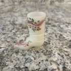 Vintage Fenton Satin Glass Toothpick Hand Painted Floral Mini Boot Figurine