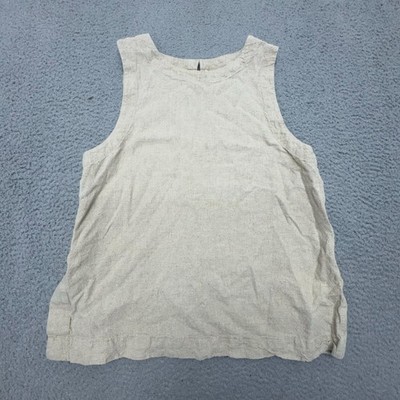Universal Thread Womens Sleeveless Crew Neck Stretch Linen Top Beige Size M