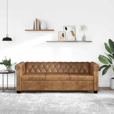 Chesterfield Sofa 3-Sitzer Kunstleder Braun