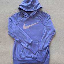 Nike Therma Fit Hoodie Womens S Purple Big Swoosh Pullover Fleece Athletic