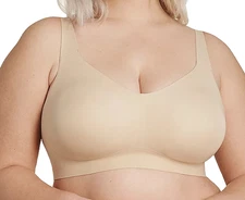 Evelyn & Bobbie Beyond Seamless Wirefree Bra~Small~Sand~A587073  4 Hook & Eyes