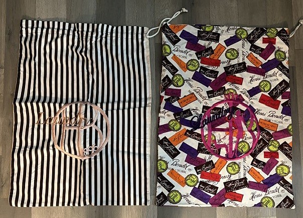 HENRI BENDEL 2 COTTON EMBROIDERED DRAWSTRING LAUNDRY BAGS~NWOT