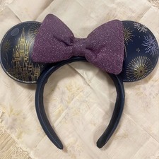 Disney Parks Cinderella Castle  Fireworks Minnie Ears Purple Bow Headband Gift