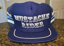 VTG 3 Stripe Trucker Hat Mustache Rider Snapback Foam Mesh Puffy 80s 90s NOS