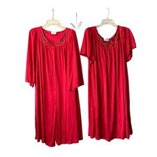 Shadowline Petals Nightgown Robe Set Womens 3X Red Nylon Floral Silky READ