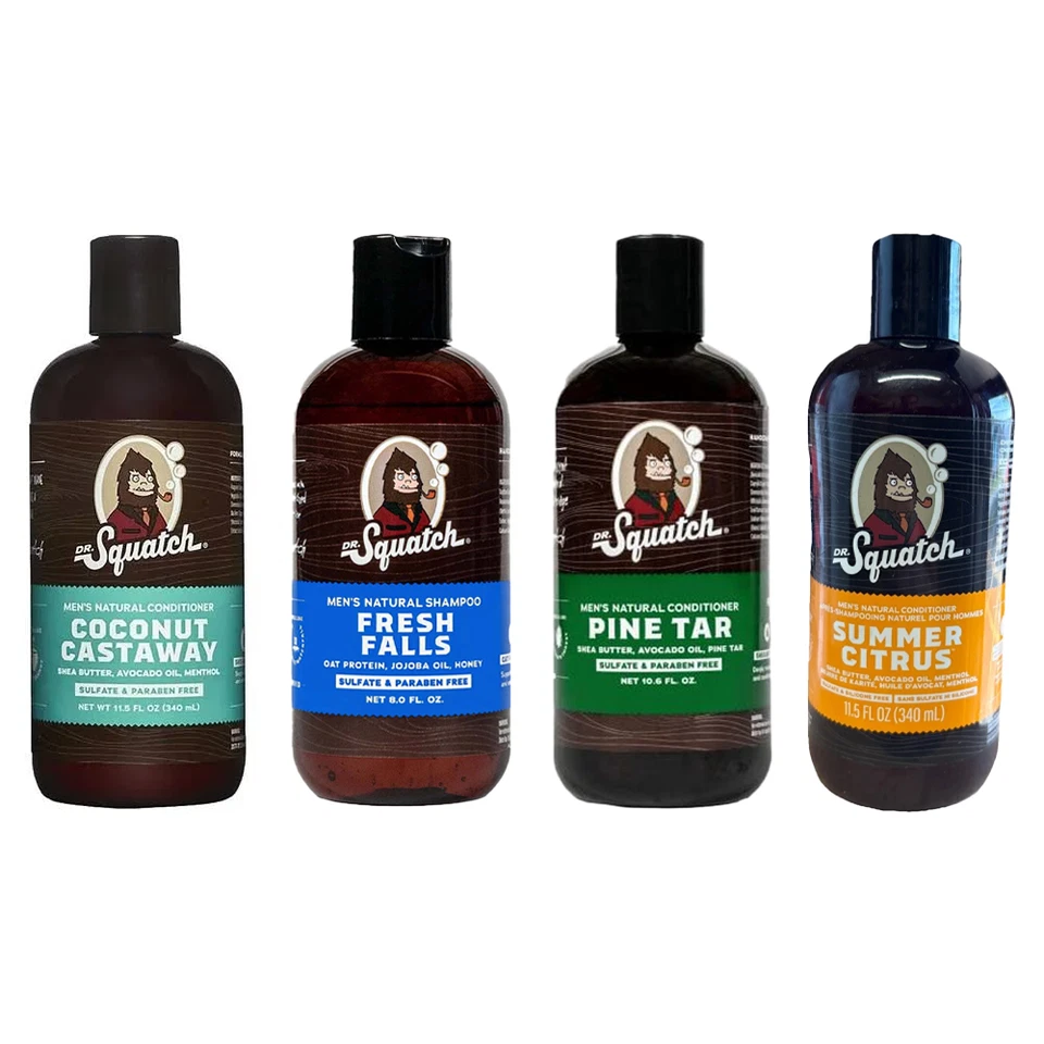 DR. SQUATCH Dr Squatch Men's Natural Shampoo/Conditioner. 236-340 ml. New.