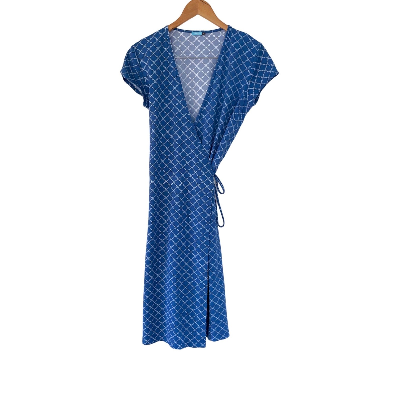 J. McLaughlin Blue and White Wrap Dress, Size Sma… - image 1