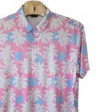 Sunday Swagger Mens 3XL Pink Blue Palm Tree Tropical Golf Performance Polo Shirt