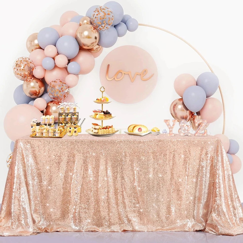 Rose Gold Sequin Tablecloth Sparkly Wedding Table Cloths Shiny 50x80 Inch - Image 2 of 4