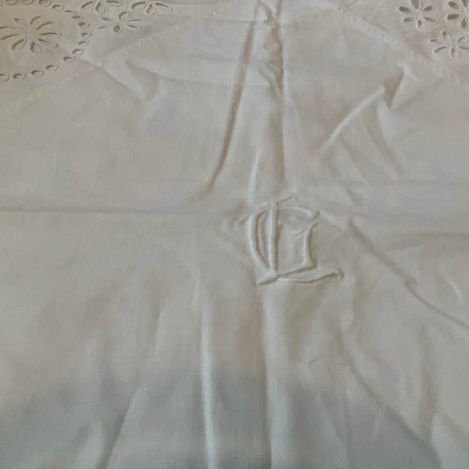 Beautiful Vintage Euro French Hand Embroidered Linen Pillow Sham 29x28  Mono LC - Image 2 of 4