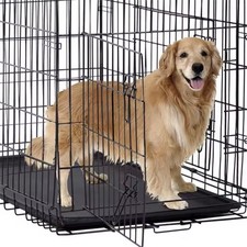 48 in Steel Wire Folding Dog Crate Double Door w/ Leak-Proof Tray Handle