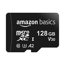 Amazon Basics microSDXC Memory Card 128GB with Full-Size Adapter A2 U3 Read