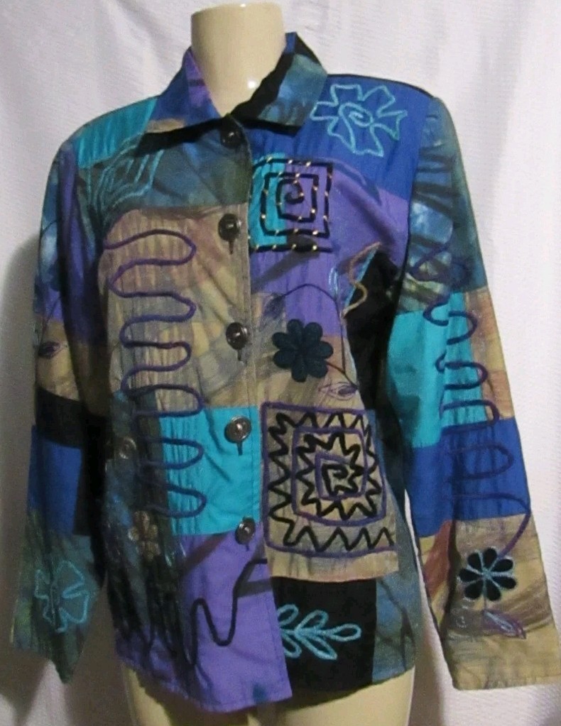 VTG 80s Jacket Abstract Patchwork Embroided Weara… - image 1