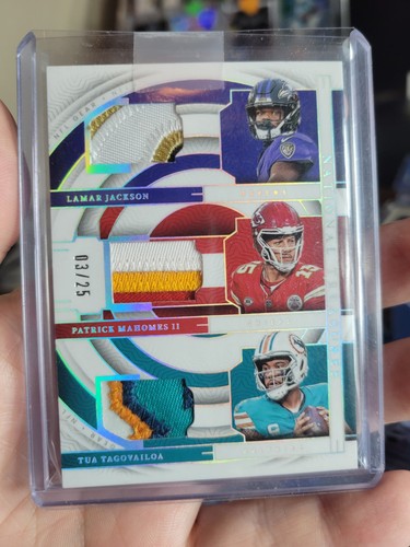 2023 National Treasures Jackson/Mahomes/Tagovailoa Triple Patch #/25 Rare SSP