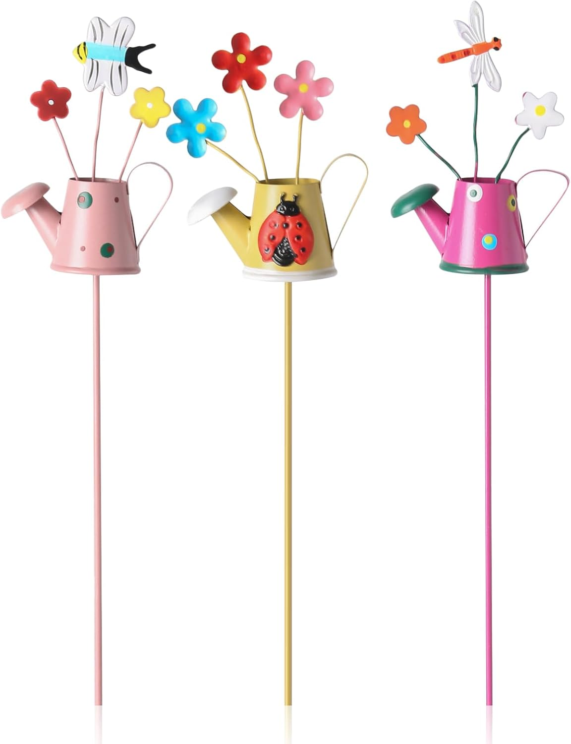 Set of 3 Garden Stakes Decorative, 11 Inch Plant Pot Ornaments Colourful Butterf