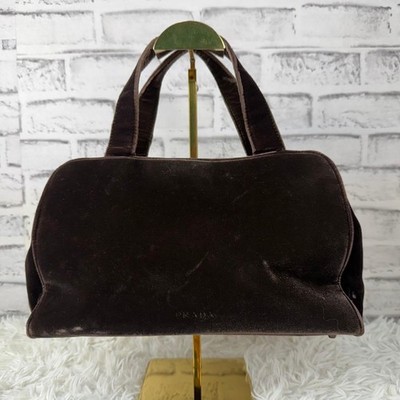 PRADA 1997 Velvet Handbag Brown Vintage Frame Bag Kiss Lock
