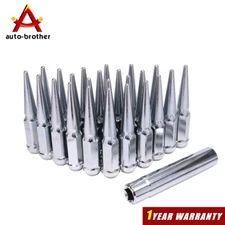 Chrome 24 PCS Spike Lug Nuts 14x1.5 W/ Key For Chevy Silverado Tahoe 4.4" Tall