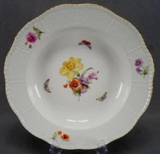 KPM Berlin Hand Painted Floral & Butterflies Rimmed Soup Bowl Deep Plate C1910 D